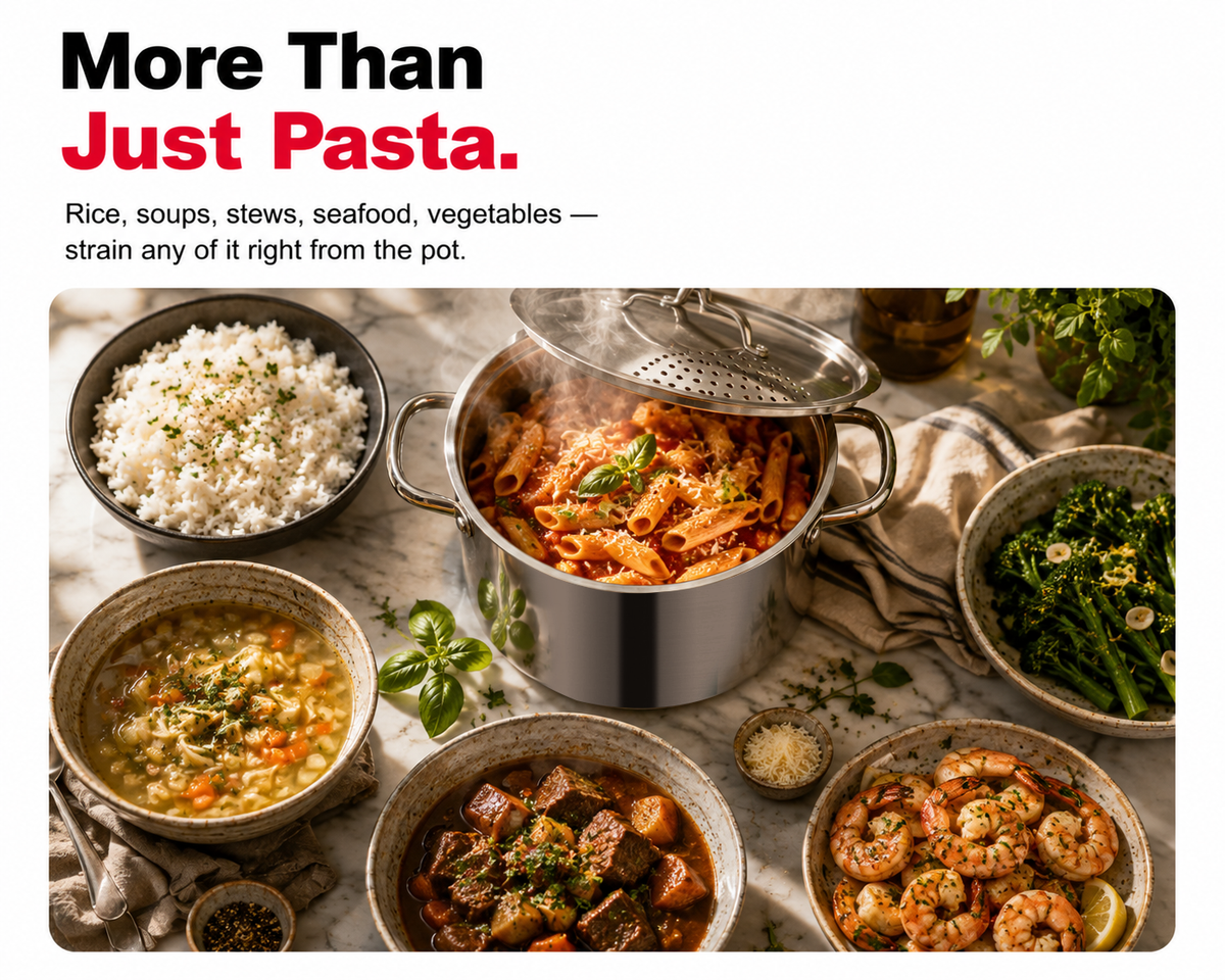 5.5-Quart Stainless Steel Pasta Pot with Strainer Lid