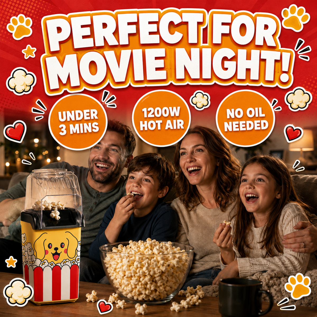 Pupcorn 1200W Hot Air Popcorn Maker