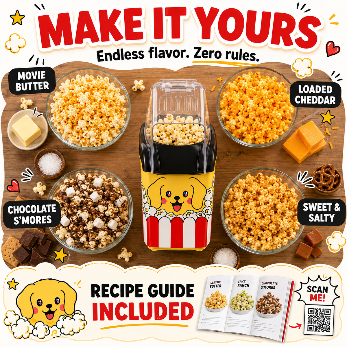 Pupcorn 1200W Hot Air Popcorn Maker