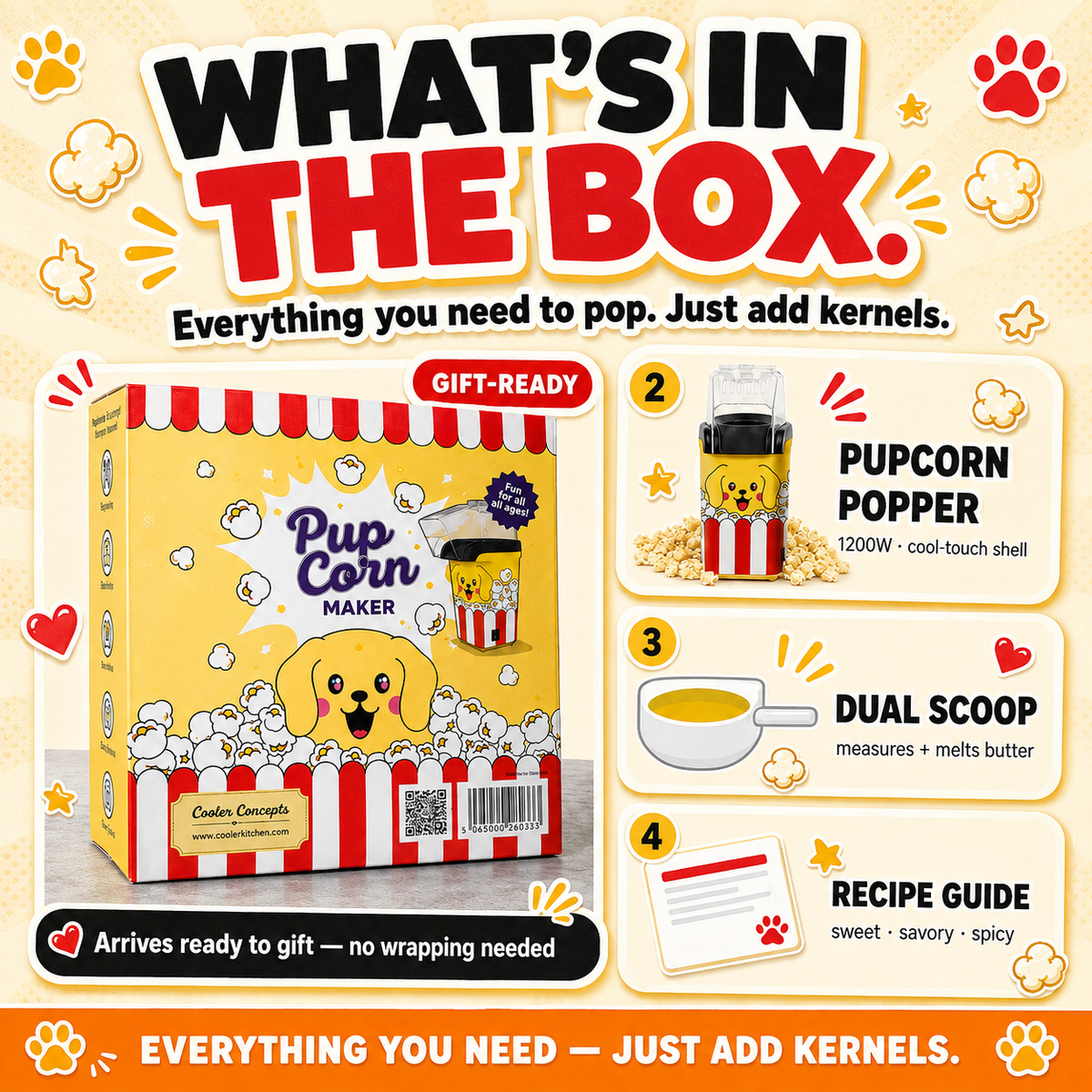 Pupcorn 1200W Hot Air Popcorn Maker