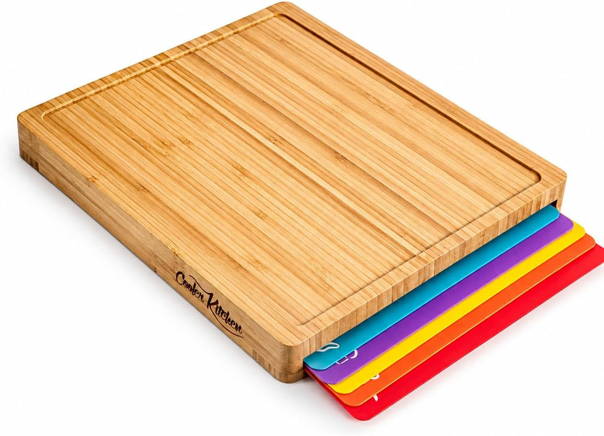 Bamboo Cutting Board Set with 6 Prep Mats