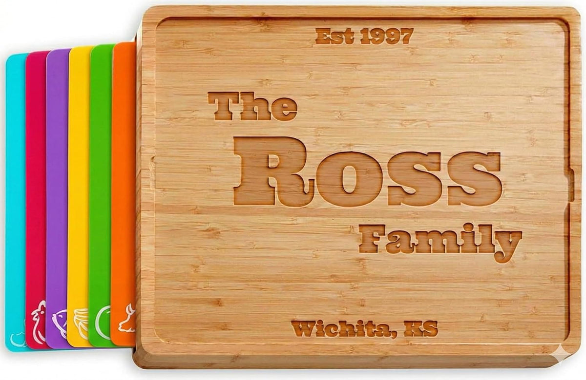 Bamboo Cutting Board Set with 6 Prep Mats
