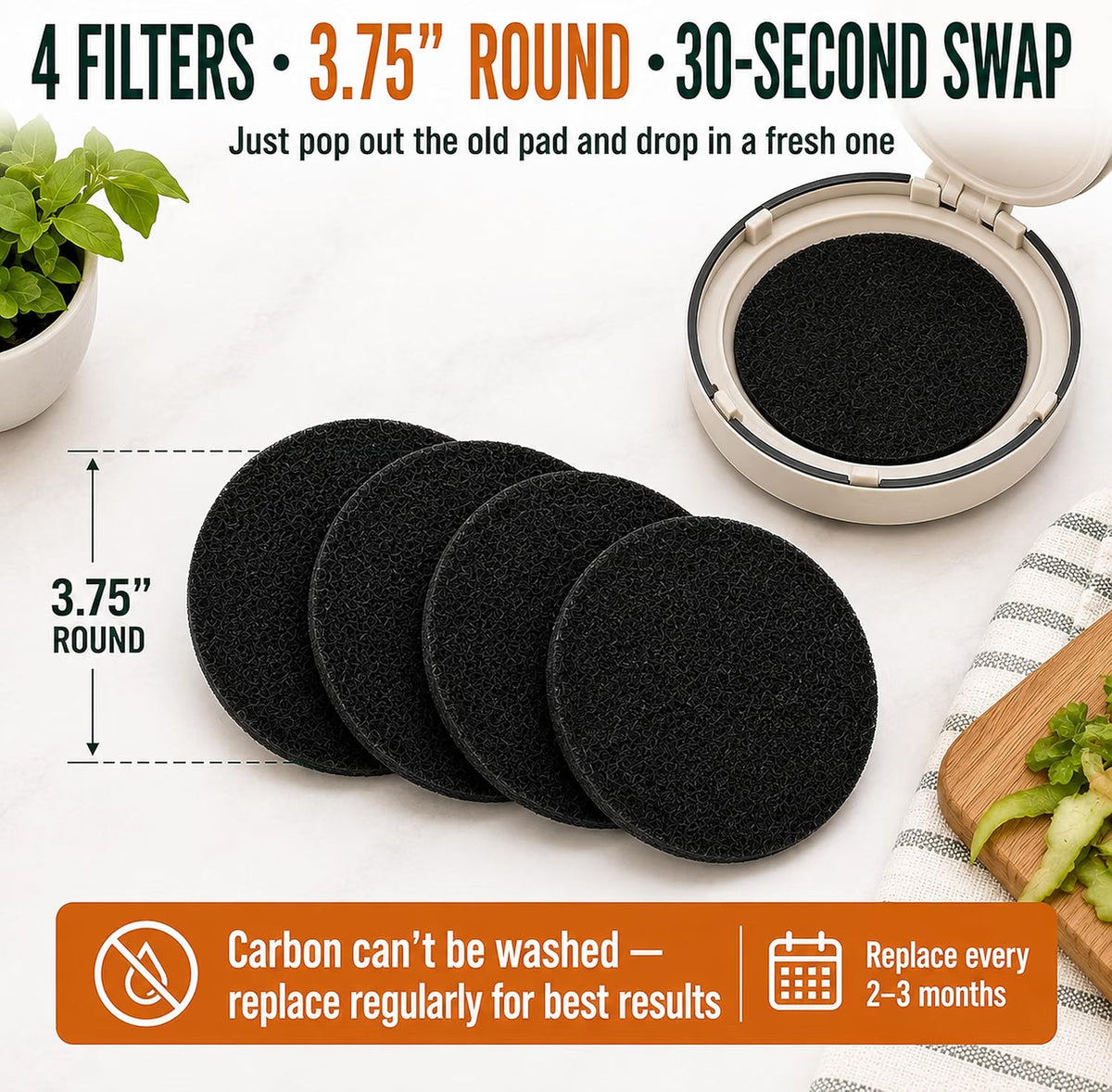 Charcoal Compost Bin Filters, 4-Pack