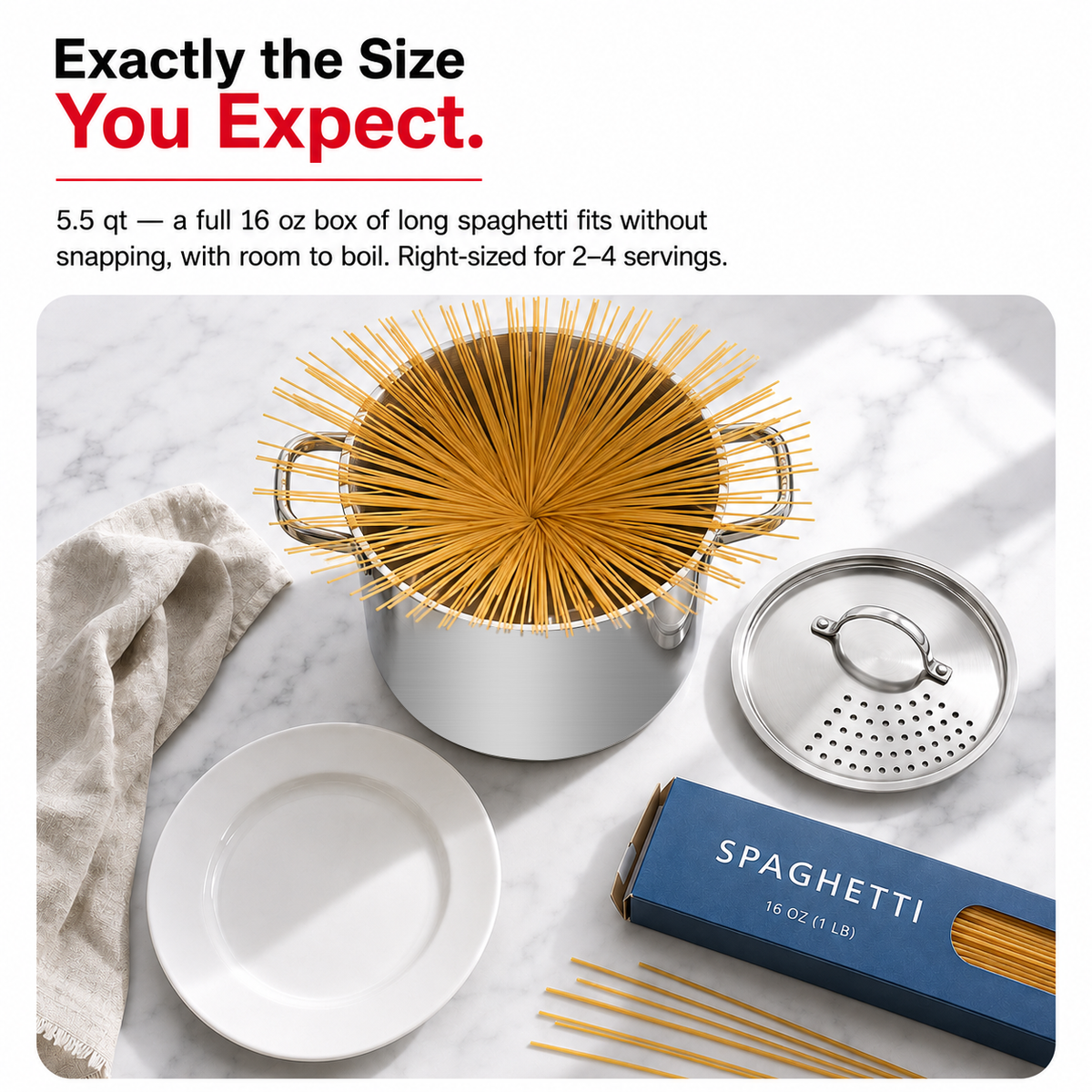 5.5-Quart Stainless Steel Pasta Pot with Strainer Lid