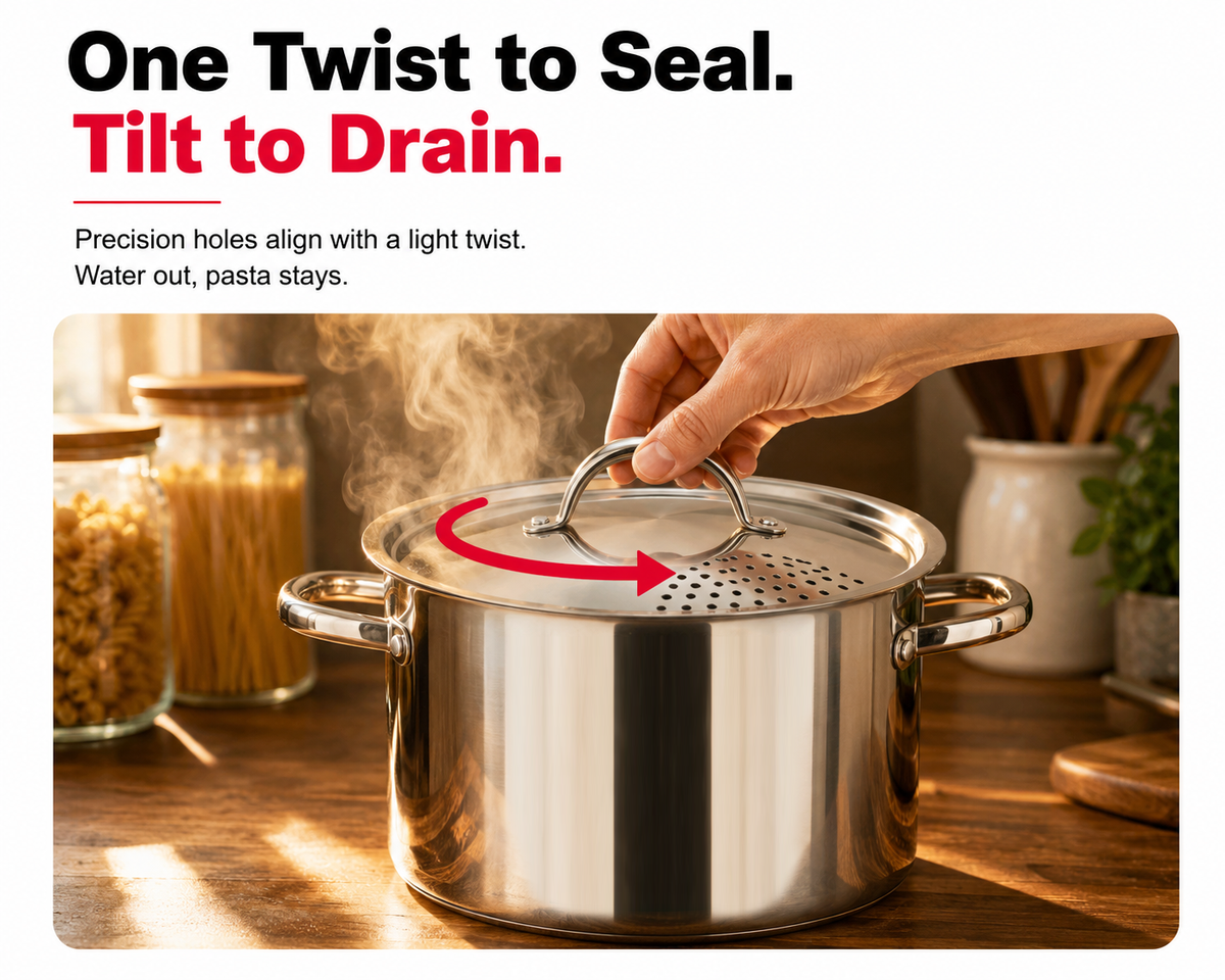 5.5-Quart Stainless Steel Pasta Pot with Strainer Lid