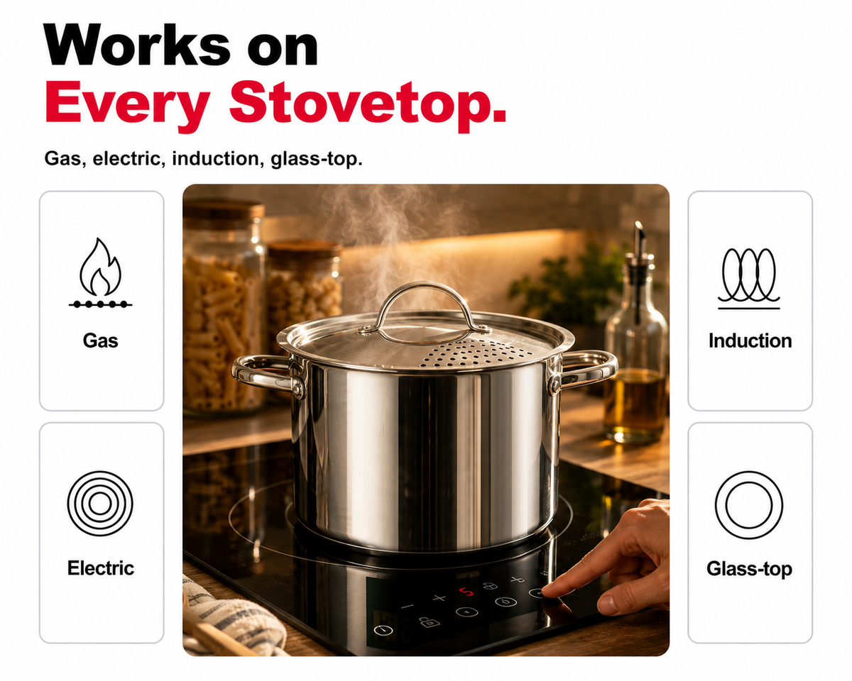 5.5-Quart Stainless Steel Pasta Pot with Strainer Lid