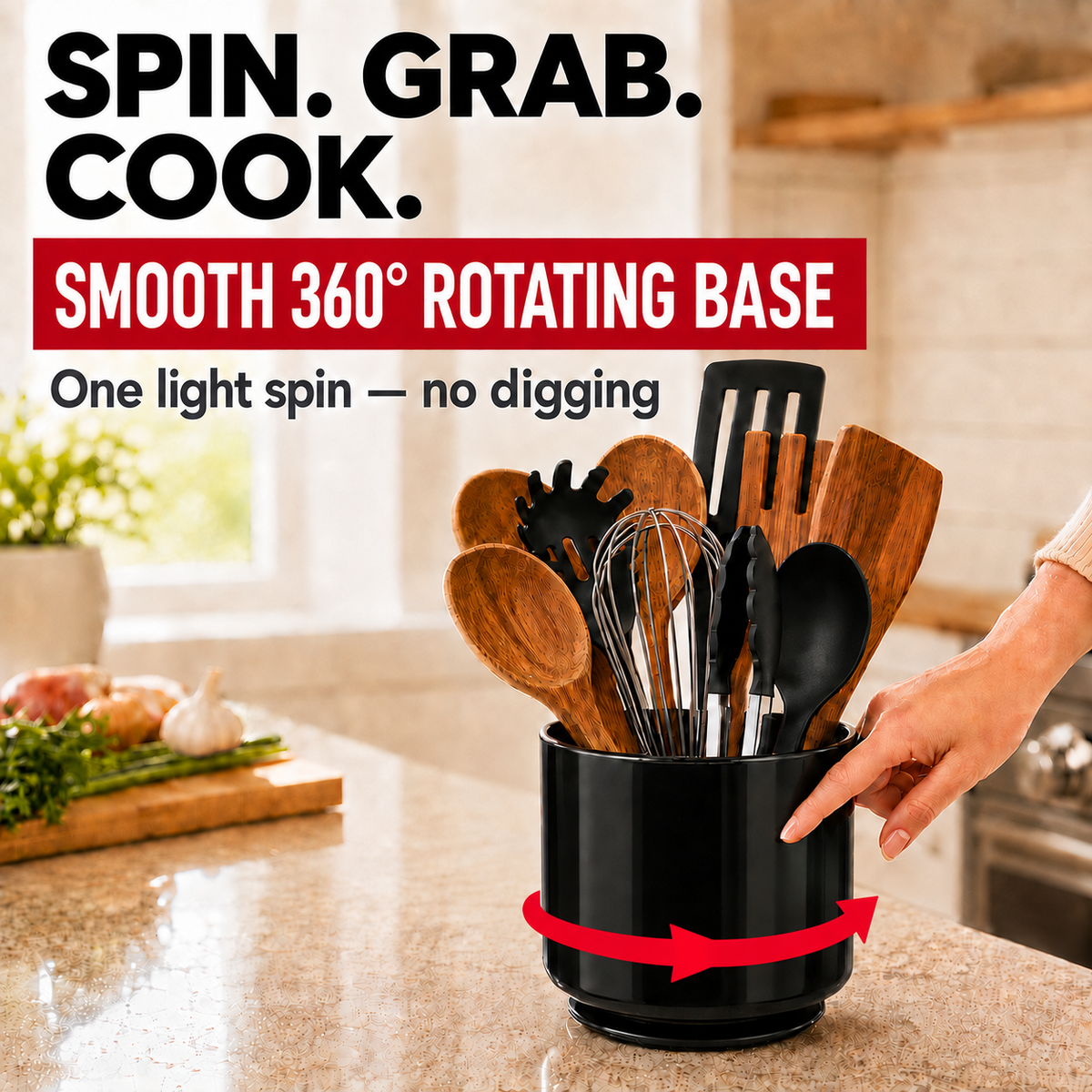 Large Rotating Kitchen Utensil Holder
