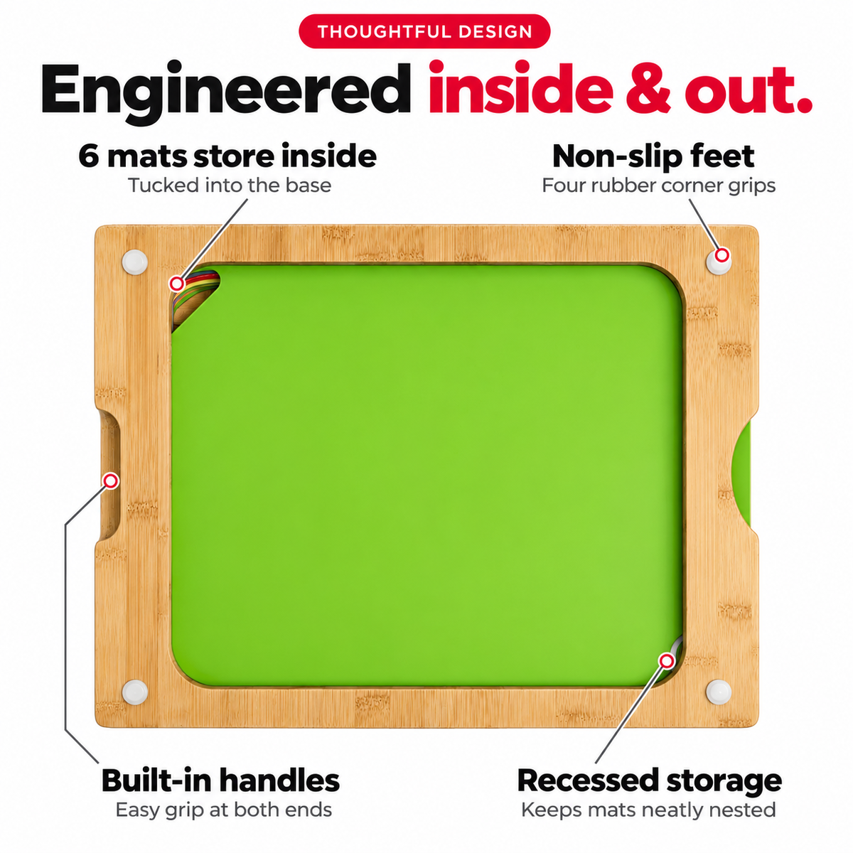 Bamboo Cutting Board Set with 6 Prep Mats