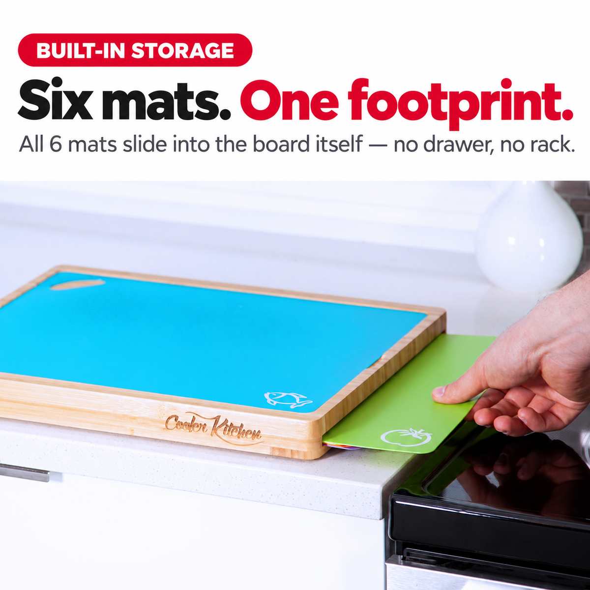 Bamboo Cutting Board Set with 6 Prep Mats