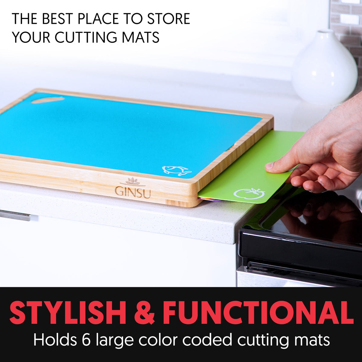 Ginsu Bamboo Cutting Board with 6 Mats