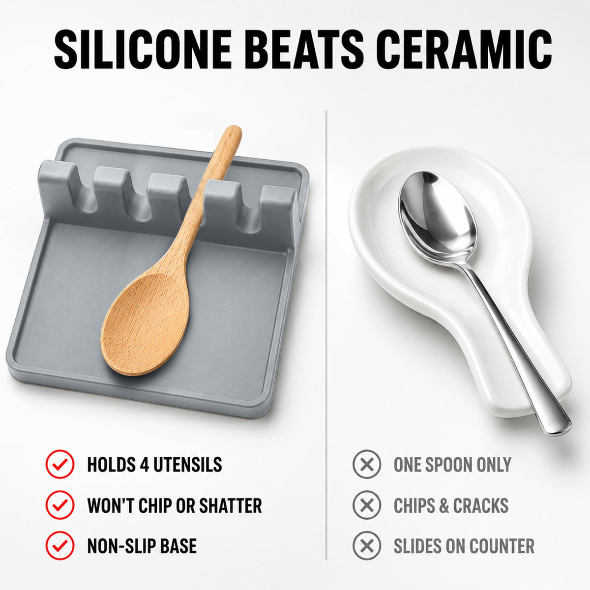 Silicone Spoon Rest for Multiple Utensils