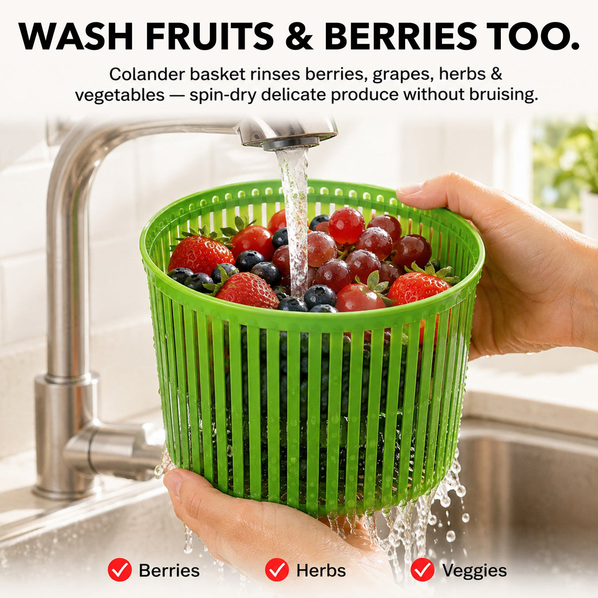 Cooler Kitchen Small Salad Spinner — Mini Lettuce Spinner and Dryer with Measuring Cup Bowl — Compact Veggie & Fruit Washer, Salad Dryer Spinner — Dishwasher Safe, BPA-Free