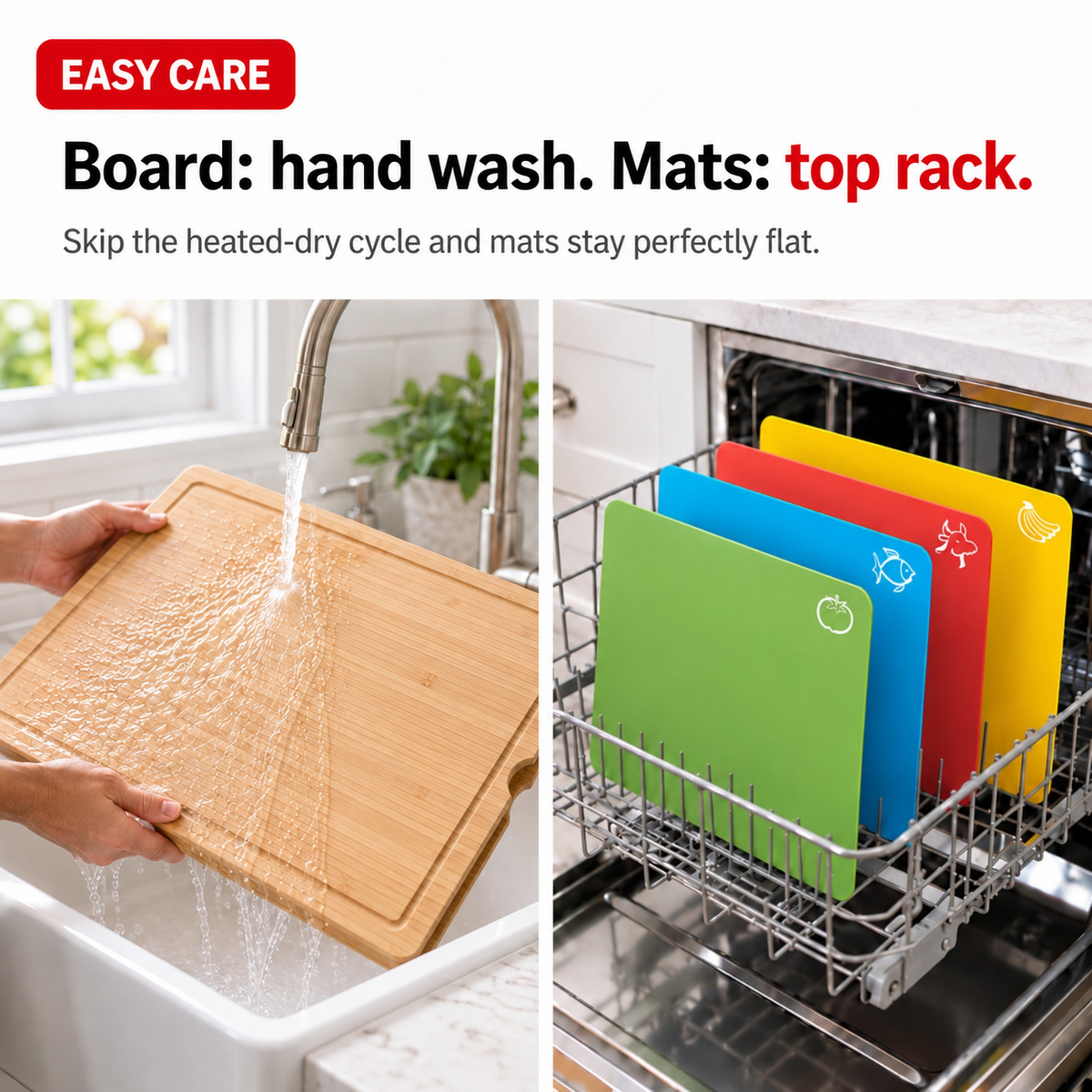 Bamboo Cutting Board Set with 6 Prep Mats