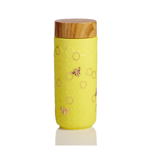 Honey Bee Ceramic Travel Mug / Gold 12.3 oz by ACERA LIVEN